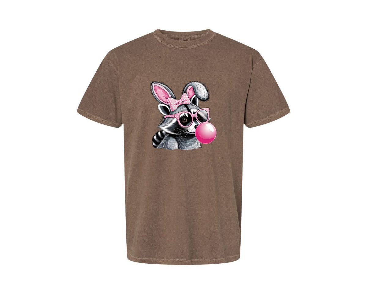brand:Comfort Colors|color:Espresso|Cute Raccoon With Glasses Bubble Gum 6 Graphic T-Shirt