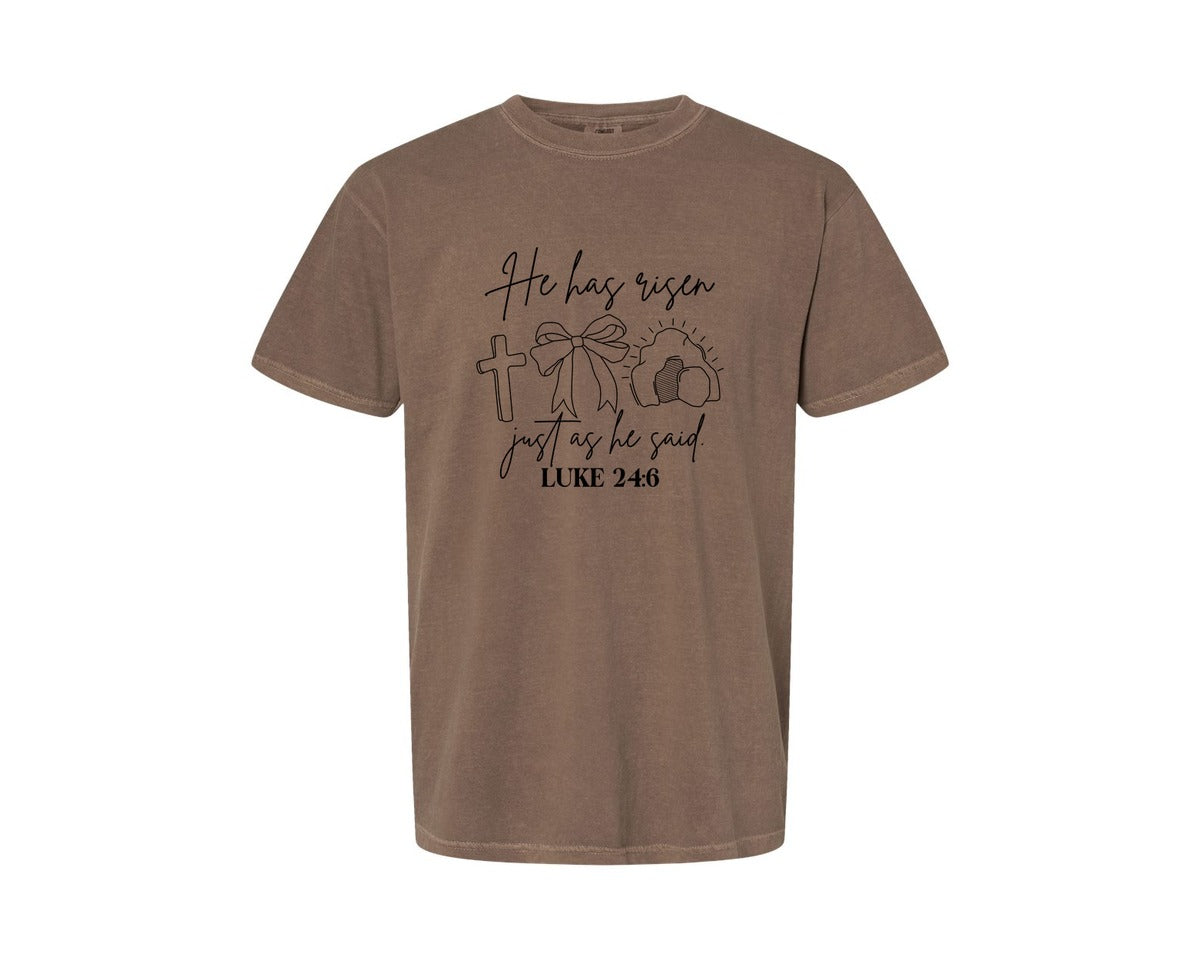 brand:Comfort Colors|color:Espresso|He Has Risen Graphic T-Shirt