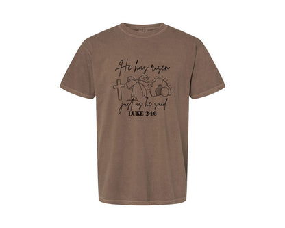 brand:Comfort Colors|color:Espresso|He Has Risen Graphic T-Shirt