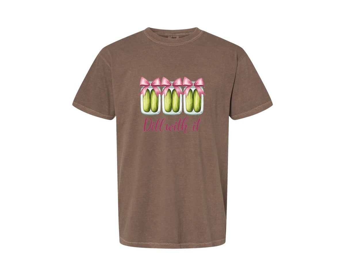 brand:Comfort Colors|color:Espresso|Coquette Dill With It Funny Pickle Graphic T-Shirt