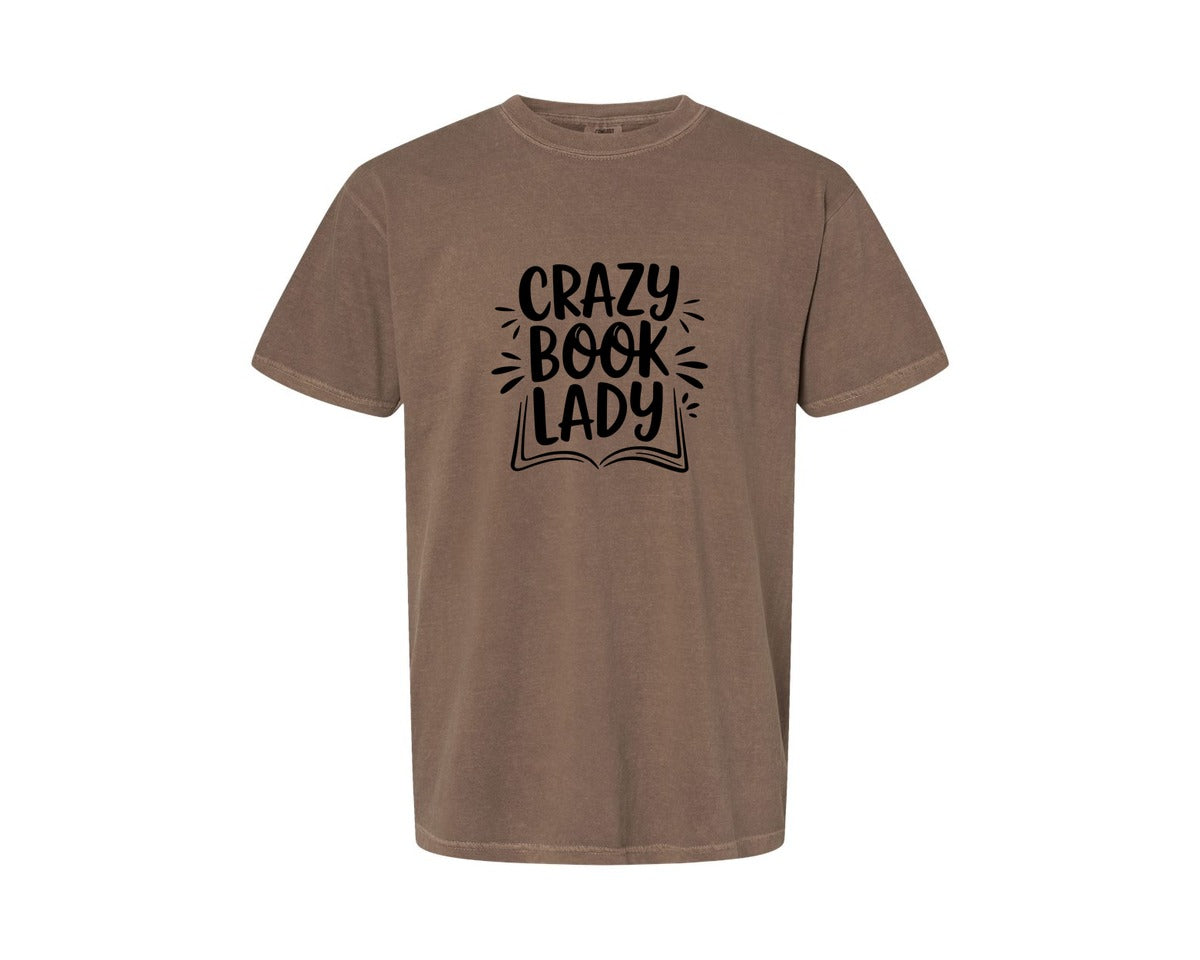 brand:Comfort Colors|color:Espresso|Crazy Book Lady T Shirt Design 4 Graphic T-Shirt
