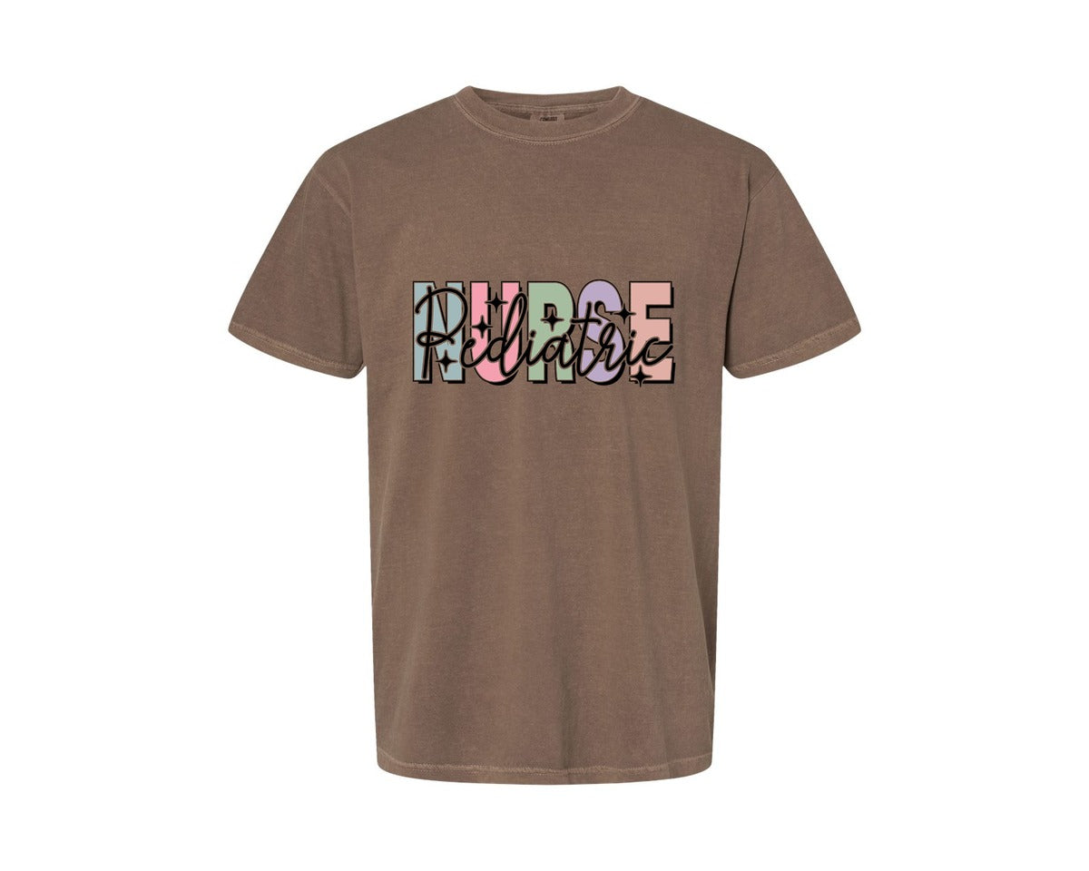 brand:Comfort Colors|color:Espresso|Peds Nurse Picu Pediatric Nurse Graphic T-Shirt