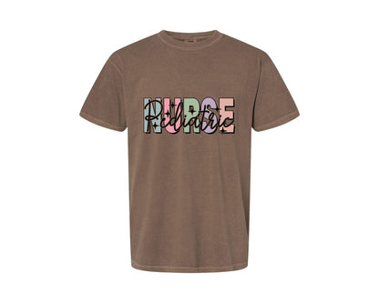 brand:Comfort Colors|color:Espresso|Peds Nurse Picu Pediatric Nurse Graphic T-Shirt