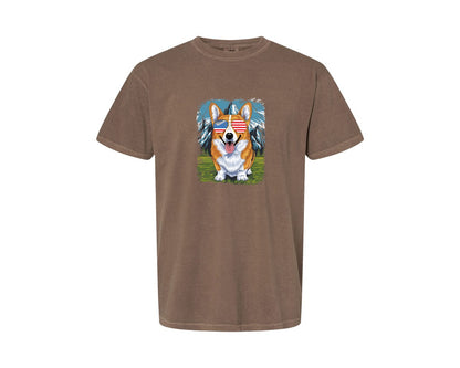 brand:Comfort Colors|color:Espresso|Corgi American Flag 4Th Of July Graphic T-Shirt