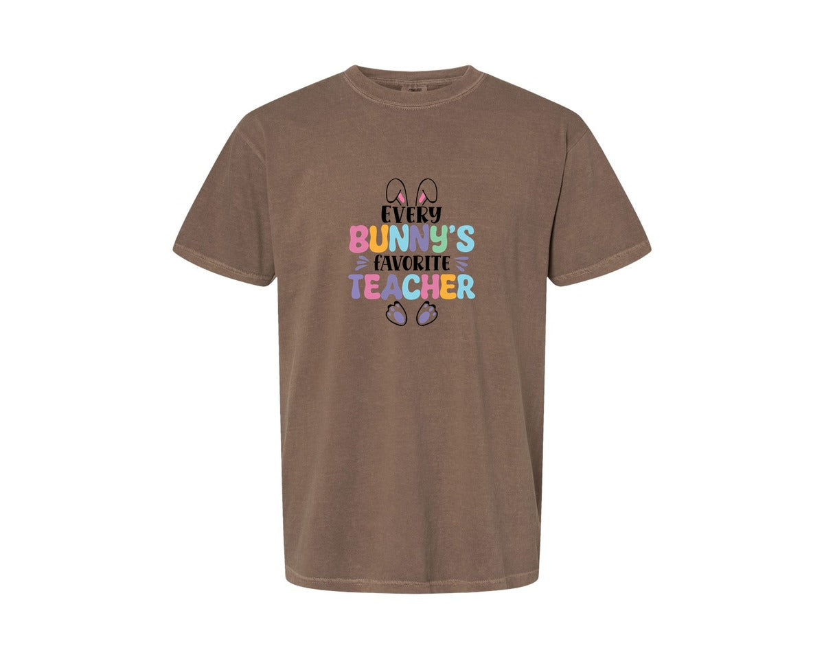 brand:Comfort Colors|color:Espresso|Every Bunnys Favorite Teacher Easter 9 Graphic T-Shirt