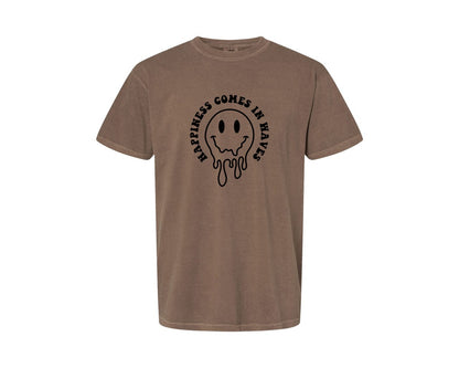 brand:Comfort Colors|color:Espresso|Happiness Comes In Waves Wavy Graphic T-Shirt