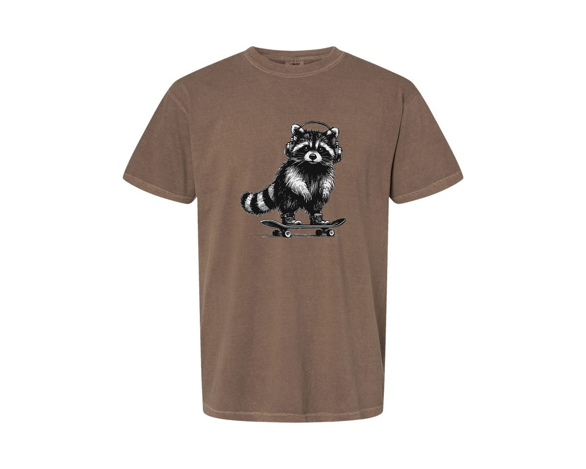 brand:Comfort Colors|color:Espresso|Raccoon Playing Skateboard Shirt Graphic T-Shirt