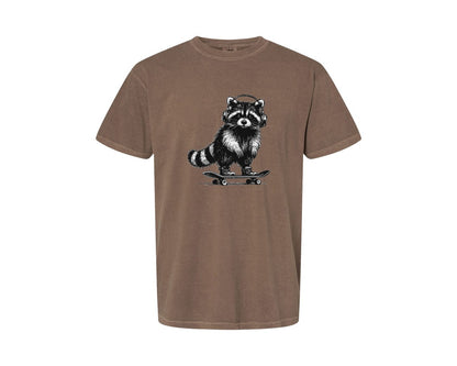 brand:Comfort Colors|color:Espresso|Raccoon Playing Skateboard Shirt Graphic T-Shirt