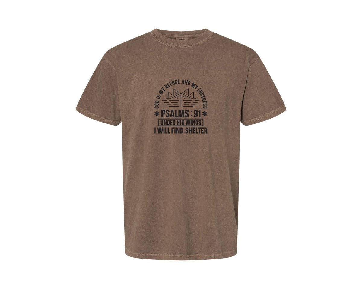 brand:Comfort Colors|color:Espresso|God Is My Refuge Psalms 91 Desi Graphic T-Shirt
