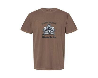 brand:Comfort Colors|color:Espresso|Maybe Books Are Addicted To Me Raccoon Graphic T-Shirt