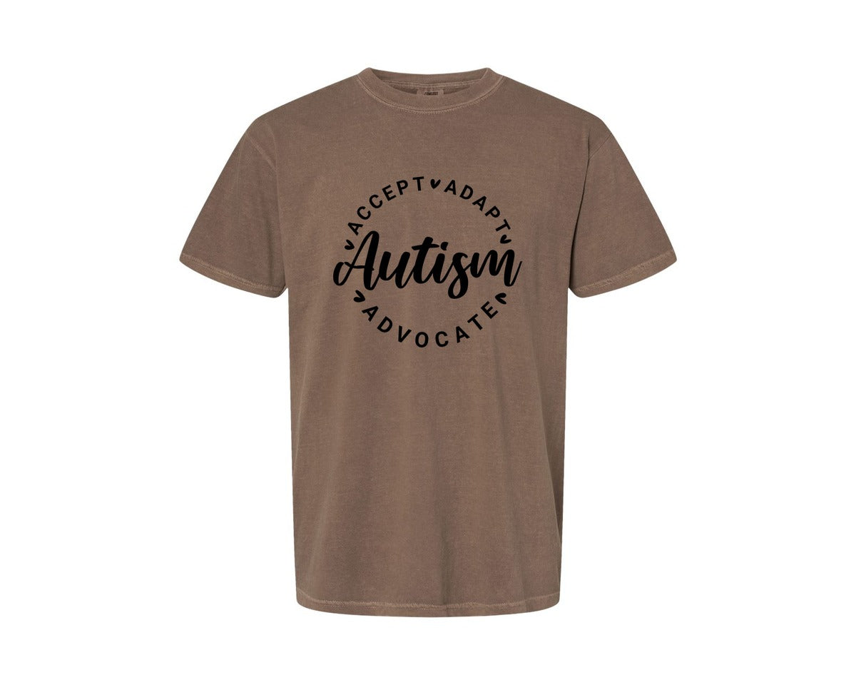 brand:Comfort Colors|color:Espresso|Autism Awareness Accept Adapt Advocate 4 Graphic T-Shirt