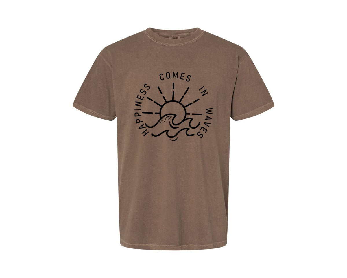 brand:Comfort Colors|color:Espresso|Happiness Comes In Waves Graphic T-Shirt