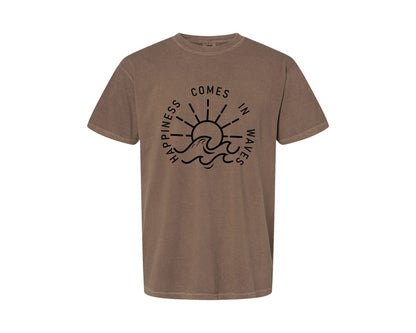 brand:Comfort Colors|color:Espresso|Happiness Comes In Waves Graphic T-Shirt