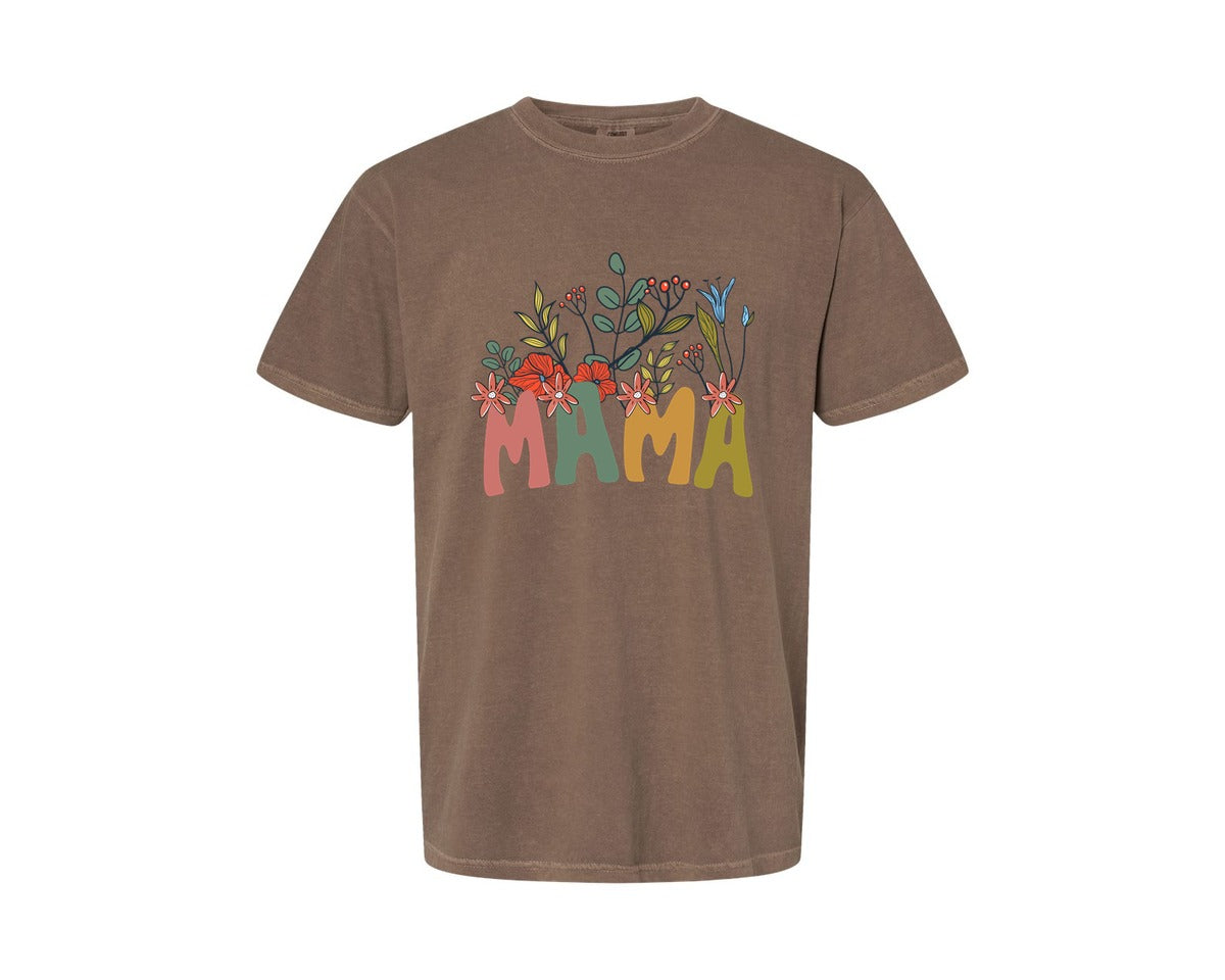 brand:Comfort Colors|color:Espresso|Mama Shirt Wildflowers Mama Shirt Graphic T-Shirt