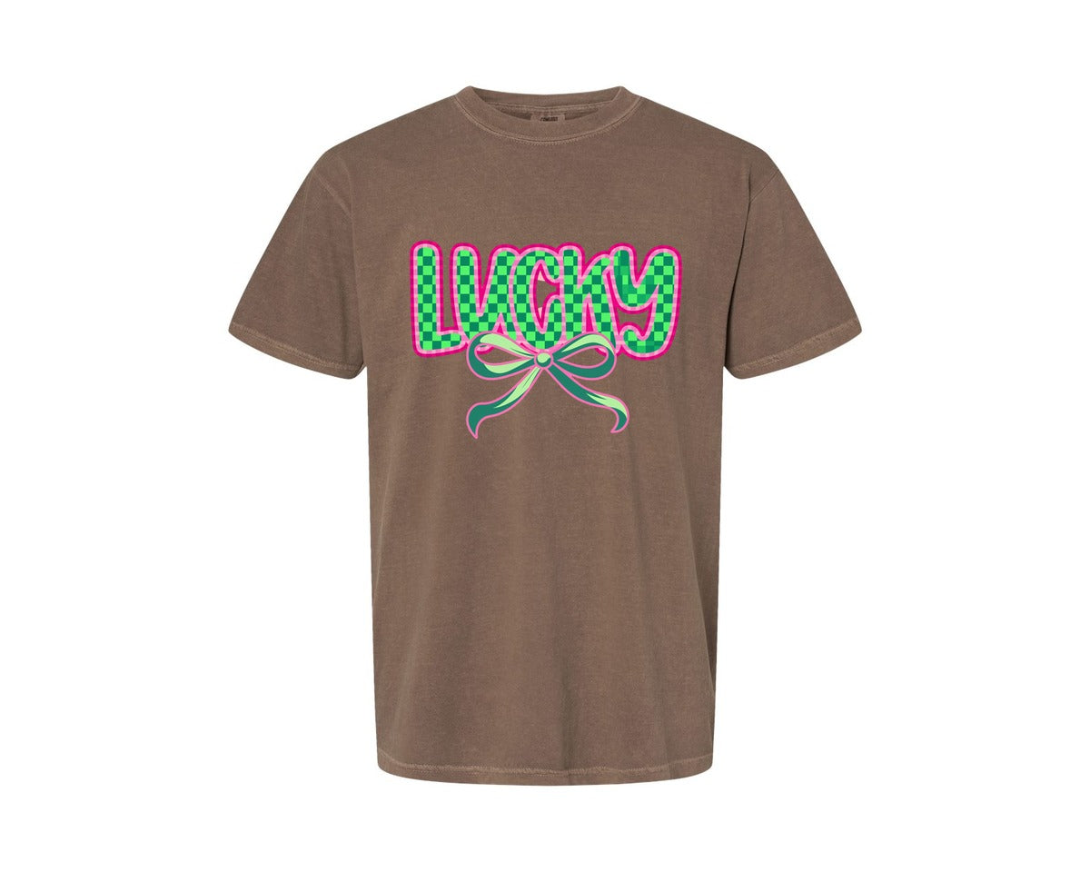 brand:Comfort Colors|color:Espresso|Lucky St Patricks Day Aesthetic Graphic T-Shirt