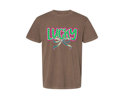 brand:Comfort Colors|color:Espresso|Lucky St Patricks Day Aesthetic Graphic T-Shirt