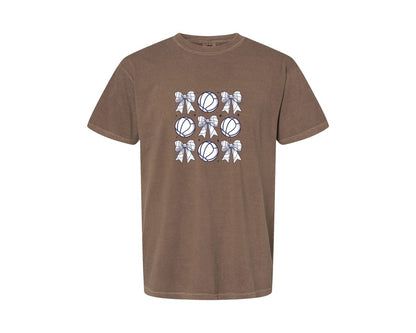 brand:Comfort Colors|color:Espresso|Volleyball Bow Volleyball Mama Graphic T-Shirt