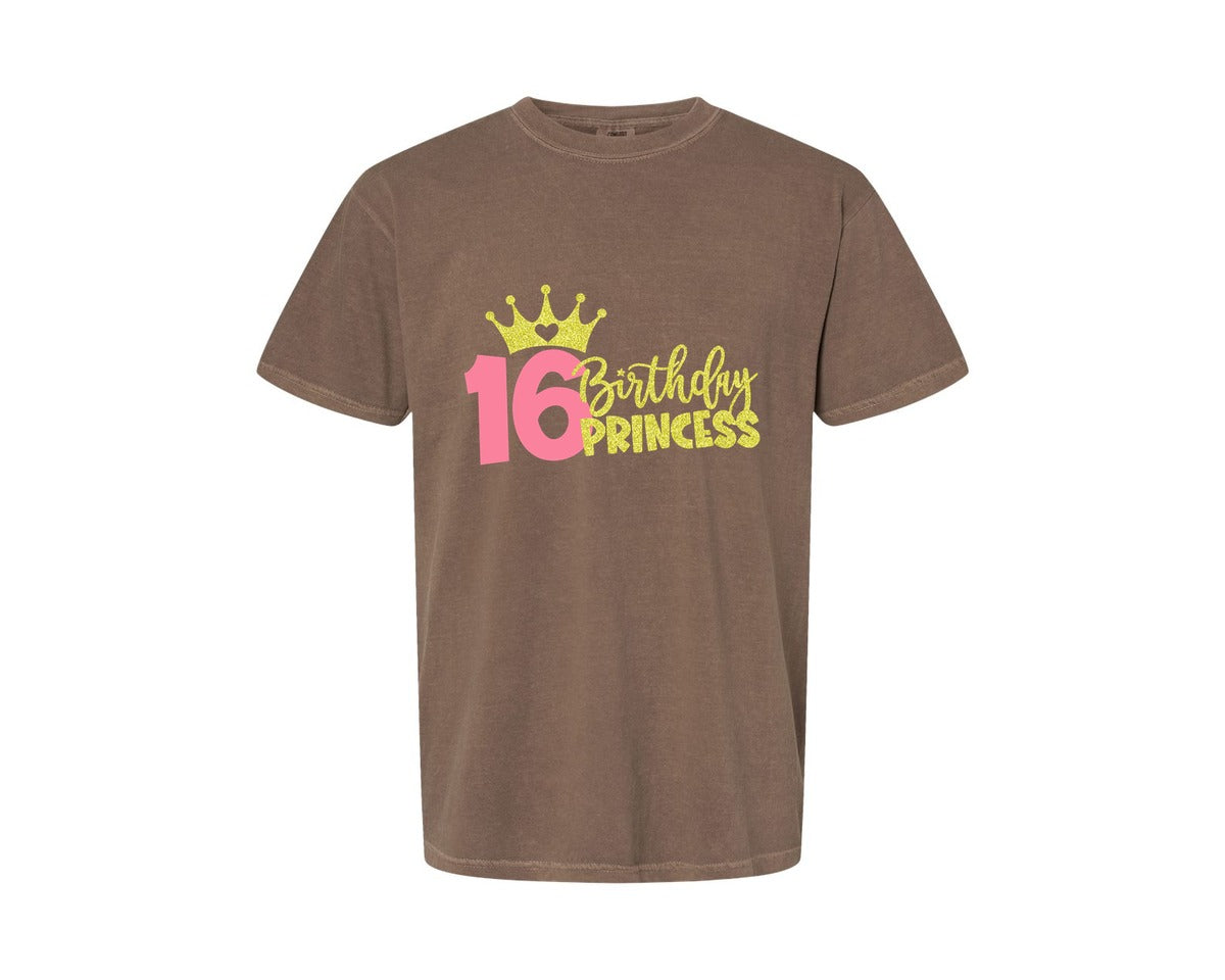 brand:Comfort Colors|color:Espresso|Sixteenth Birthday Princess Graphic T-Shirt