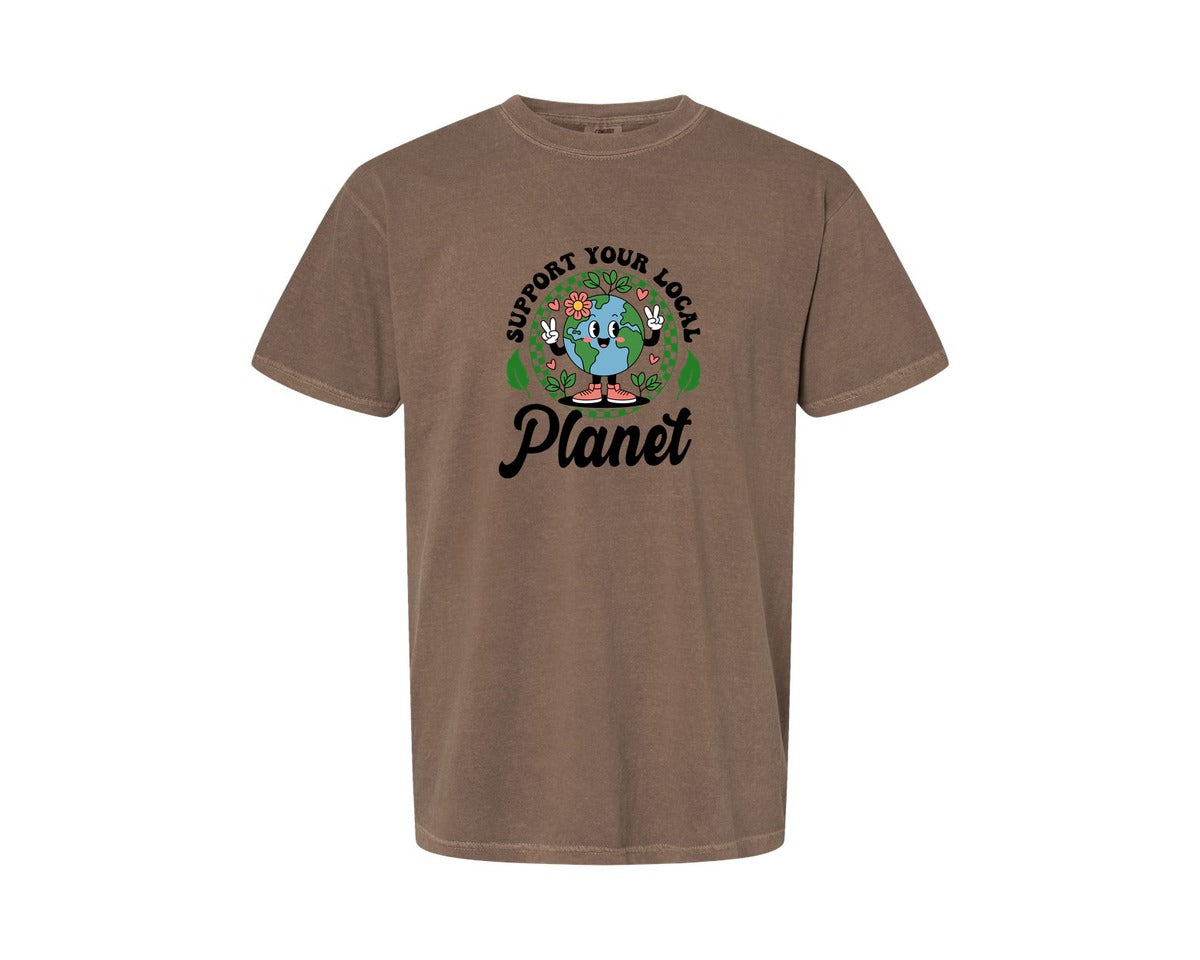 brand:Comfort Colors|color:Espresso|Earth Day Support Your Local Planet 2 Graphic T-Shirt