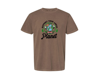 brand:Comfort Colors|color:Espresso|Earth Day Support Your Local Planet 2 Graphic T-Shirt