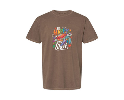 brand:Comfort Colors|color:Espresso|Be Happy In Your Own Shell Autism Avg Graphic T-Shirt