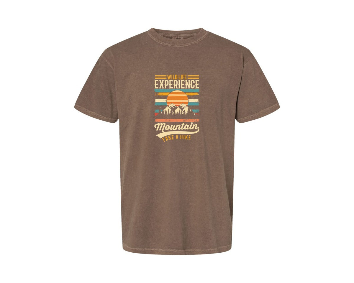 brand:Comfort Colors|color:Espresso|Wild Life Experience Mountain Hiking Tee Graphic T-Shirt