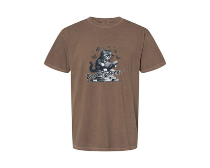 brand:Comfort Colors|color:Espresso|Book Trovert Reading Cat Shirt Graphic T-Shirt