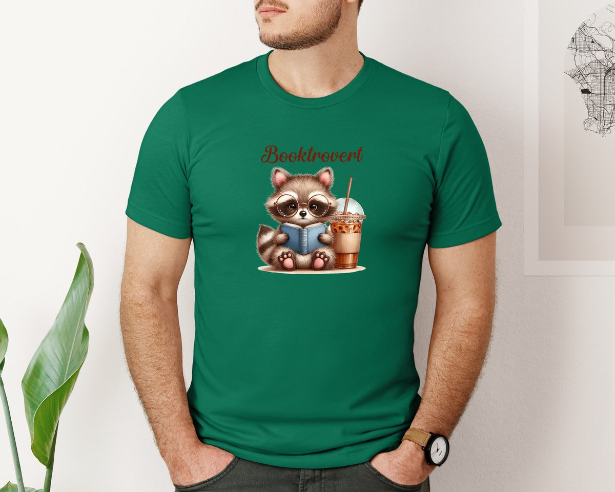 brand:Bella Canvas|color:Evergreen|Booktrovert Easter Raccoon Book Coffee 3 Graphic T-Shirt