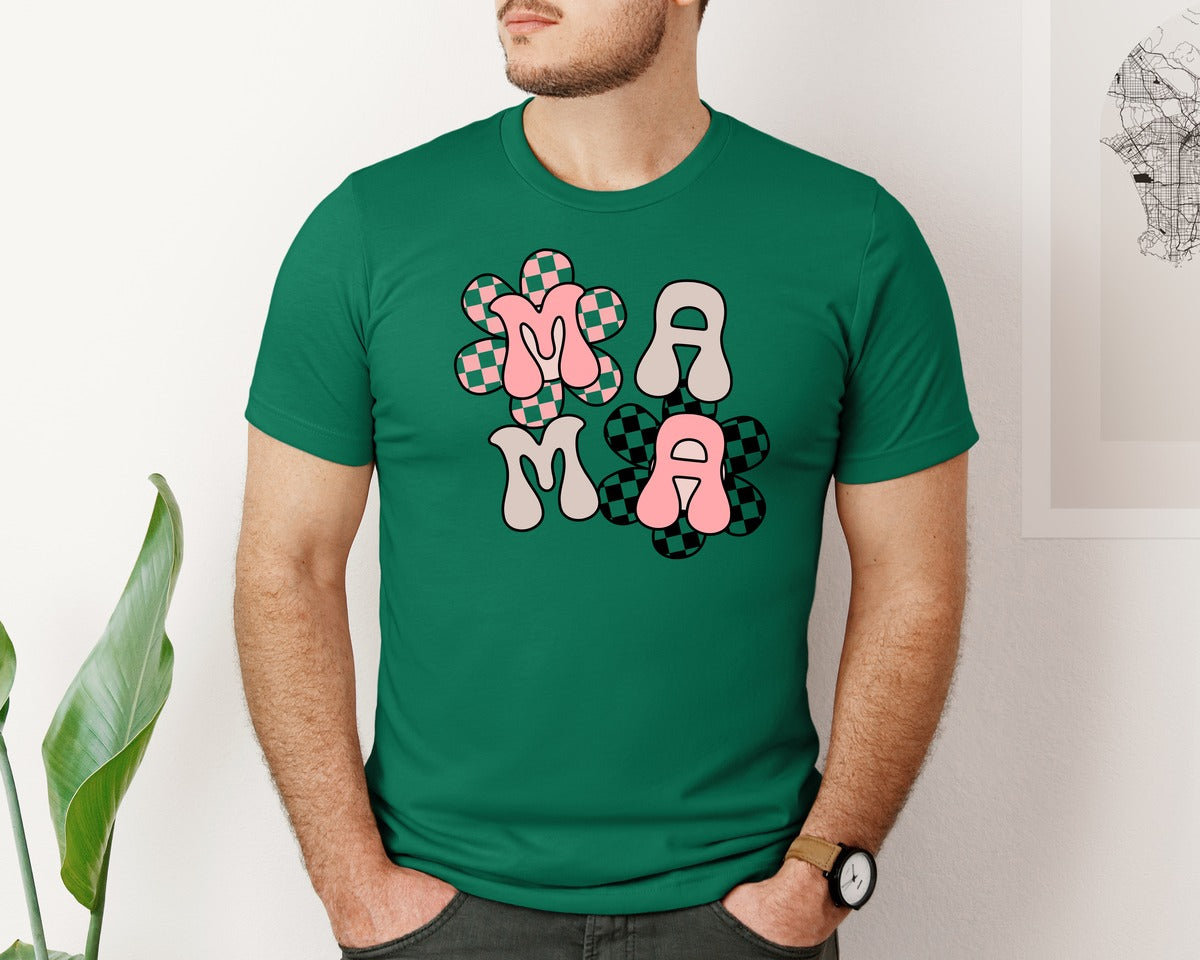 brand:Bella Canvas|color:Evergreen|Checker Mama Checkered Mom Graphic T-Shirt