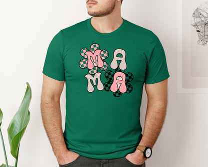 brand:Bella Canvas|color:Evergreen|Checker Mama Checkered Mom Graphic T-Shirt