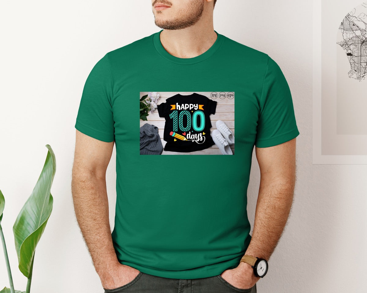 brand:Bella Canvas|color:Evergreen|100 Days Of School Shirt 10 Graphic T-Shirt