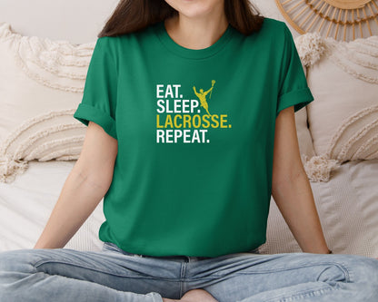 brand:Bella Canvas|color:Evergreen|Eat Sleep Lacrosse Repeat Sports Team Graphic T-Shirt