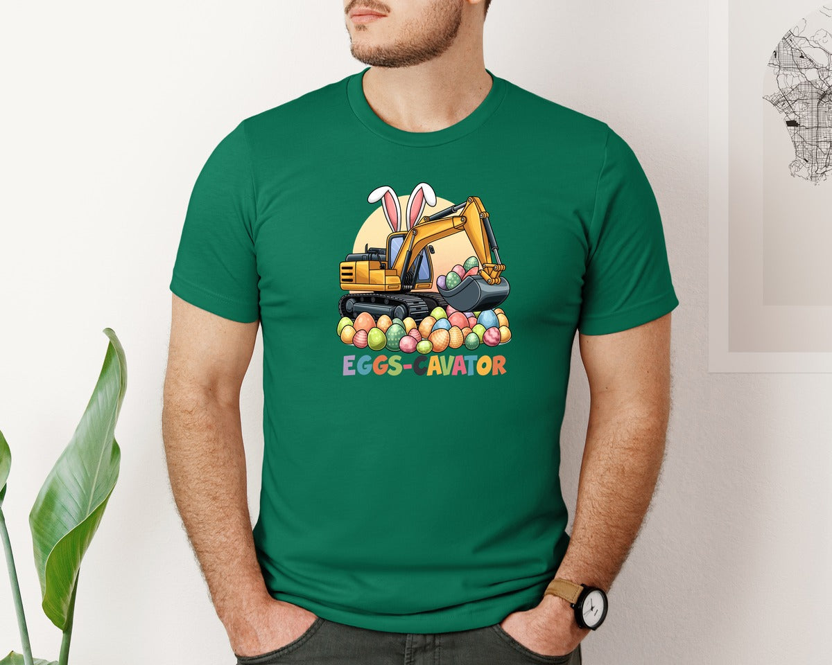 brand:Bella Canvas|color:Evergreen|Eggs Cavator Easter Excavator 2 Graphic T-Shirt