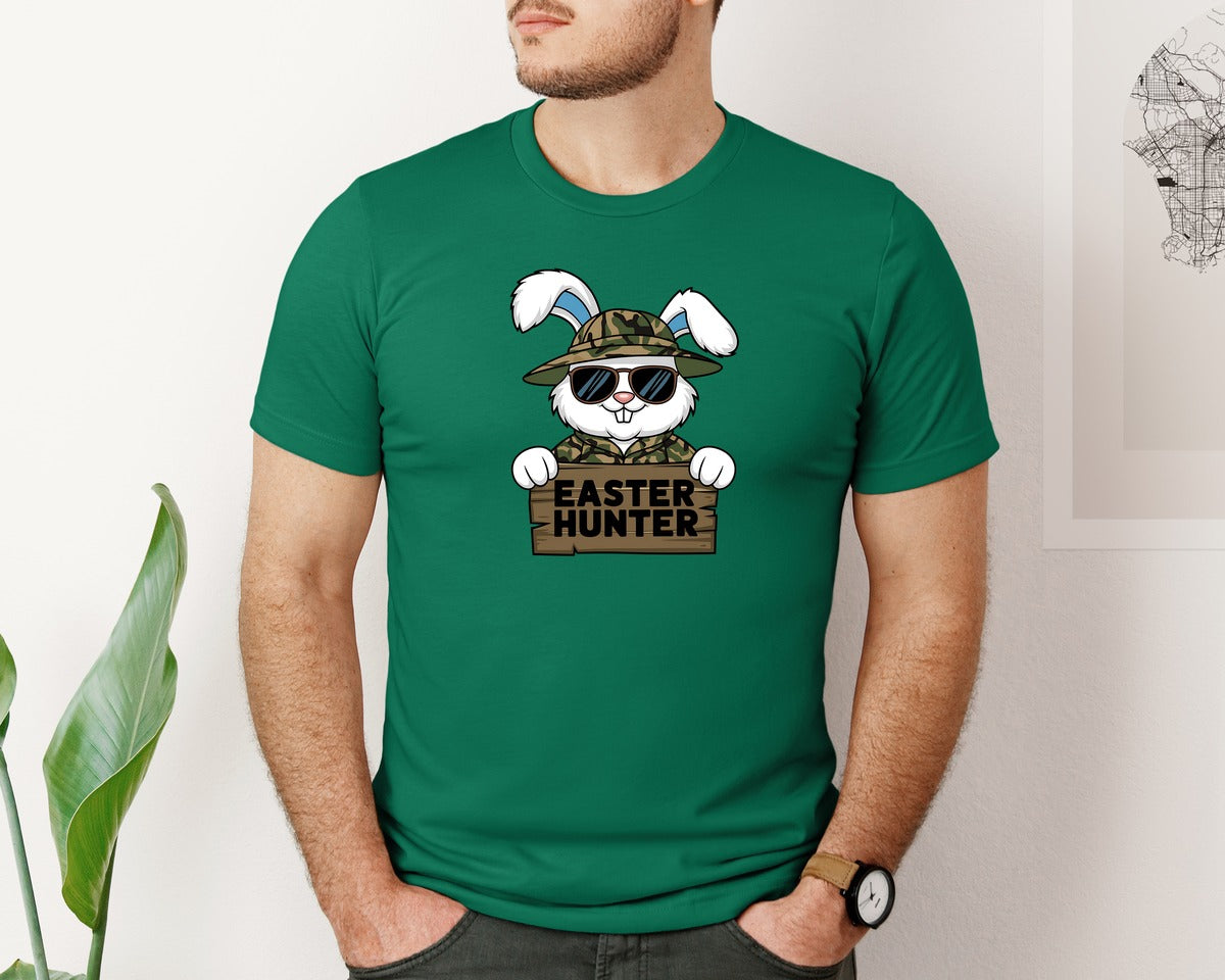 brand:Bella Canvas|color:Evergreen|Easter Hunter Bunny Boy Bunny Graphic T-Shirt