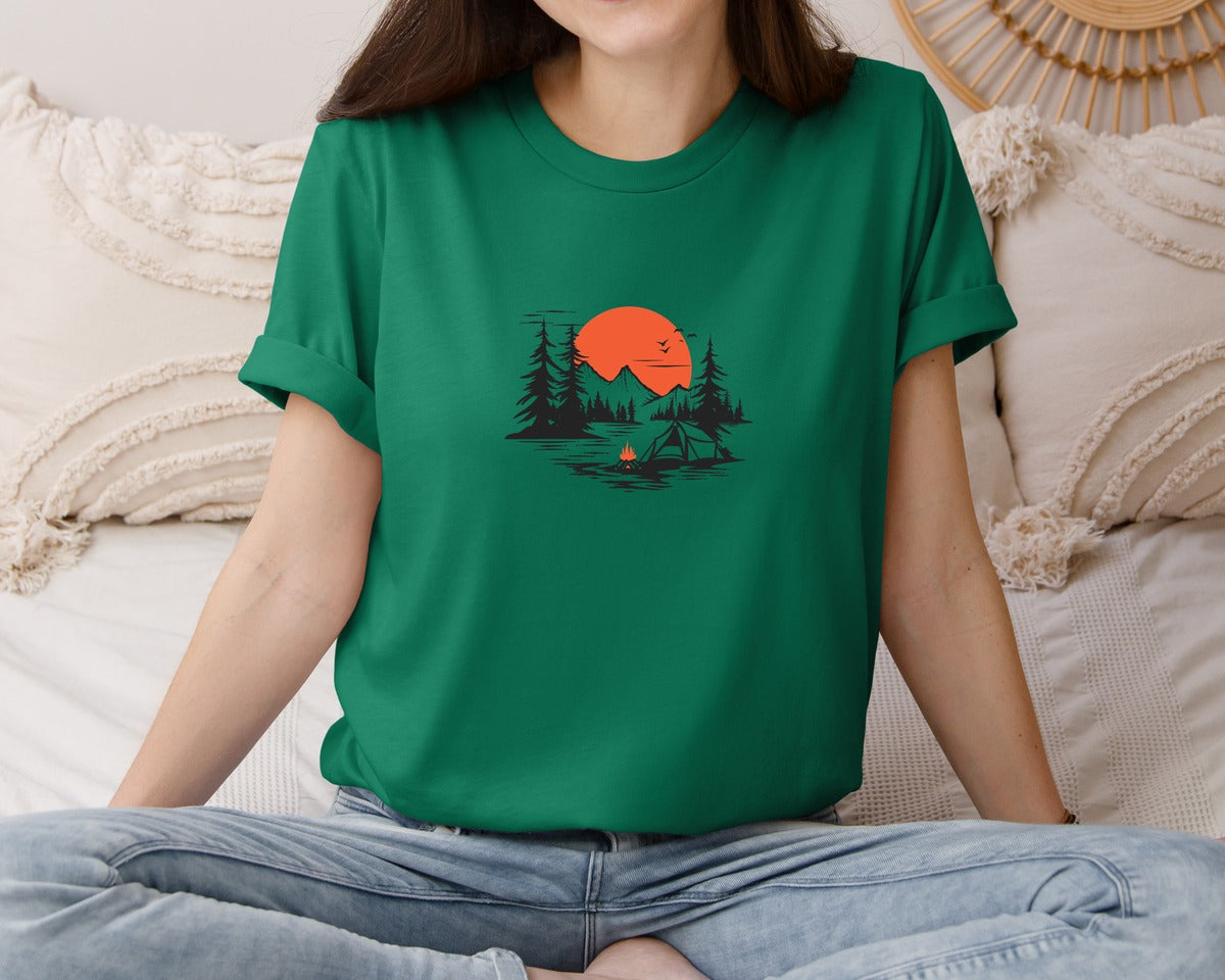 brand:Bella Canvas|color:Evergreen|Sunset Camping Adventure T Shirt Design 9 Graphic T-Shirt