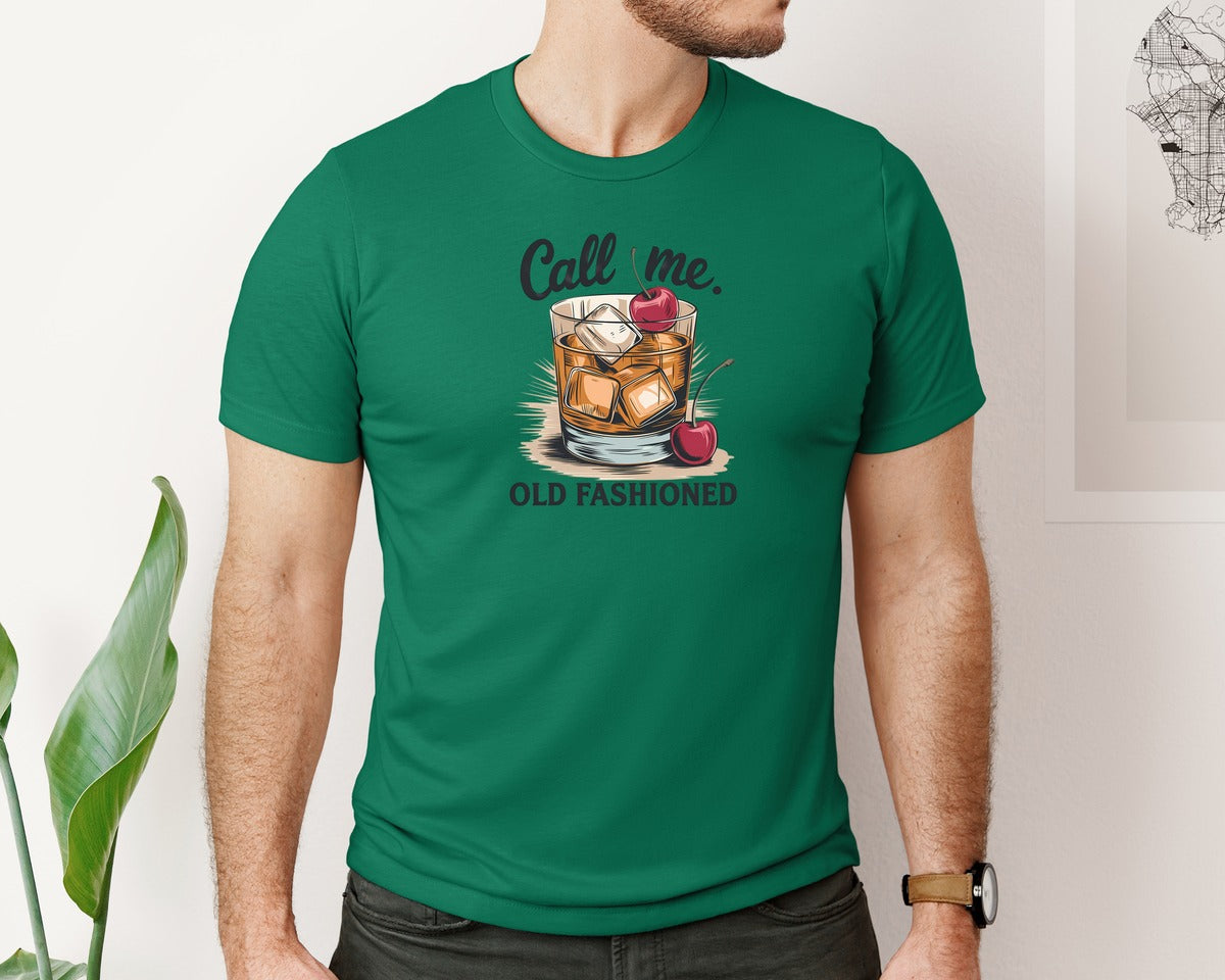 brand:Bella Canvas|color:Evergreen|Call Me Old Fashioned Retro Whiskey 2 Graphic T-Shirt
