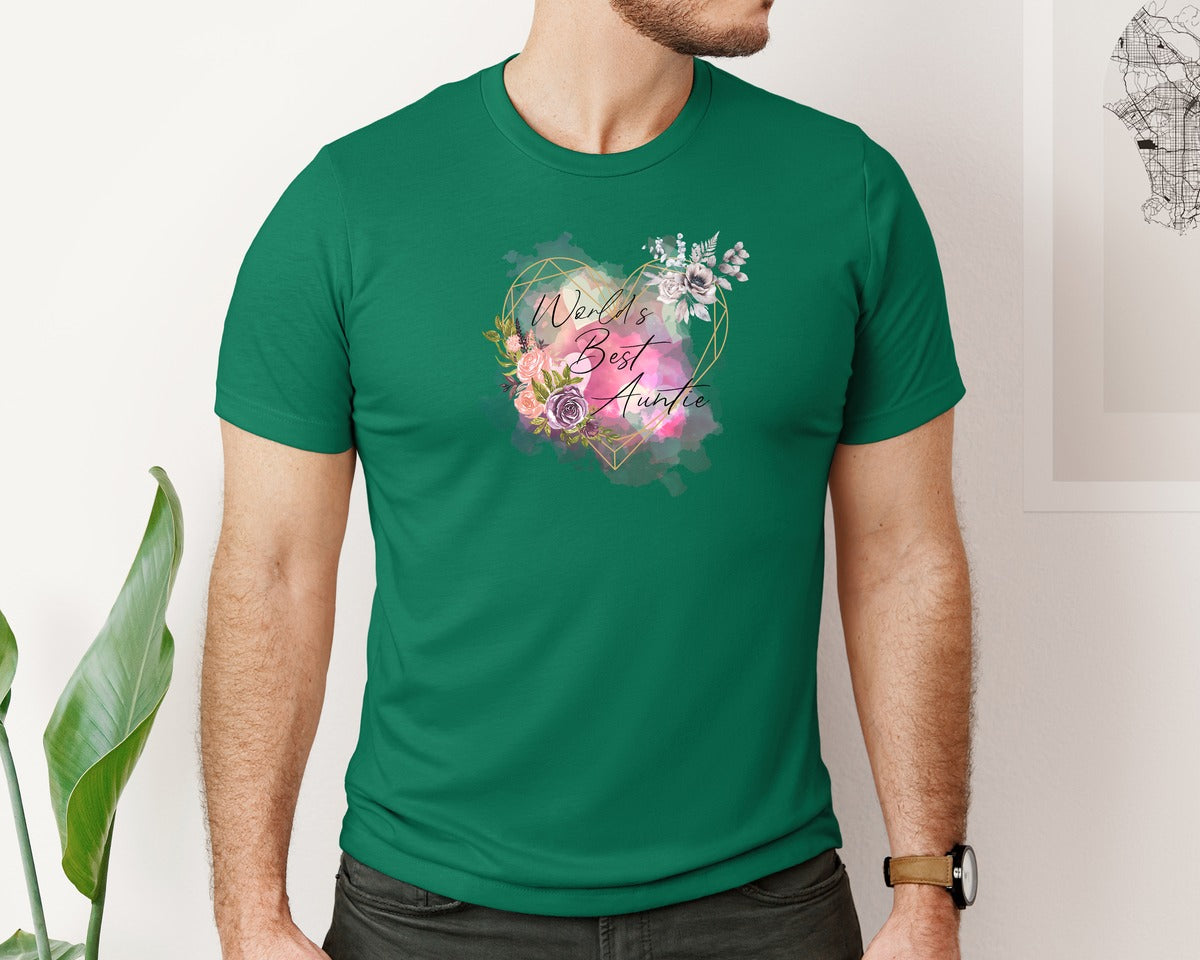 brand:Bella Canvas|color:Evergreen|Worlds Best Auntie Heart Graphic T-Shirt