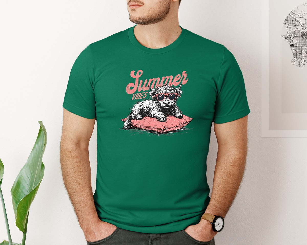 brand:Bella Canvas|color:Evergreen|Summer Vibes Highland Cow Shirt Graphic T-Shirt