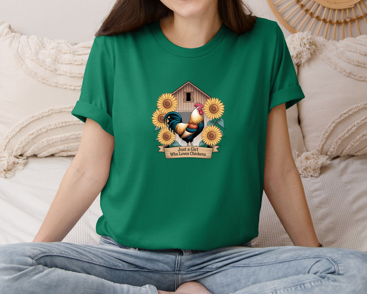 brand:Bella Canvas|color:Evergreen|Just A Girl Who Loves Chickens 8 Graphic T-Shirt