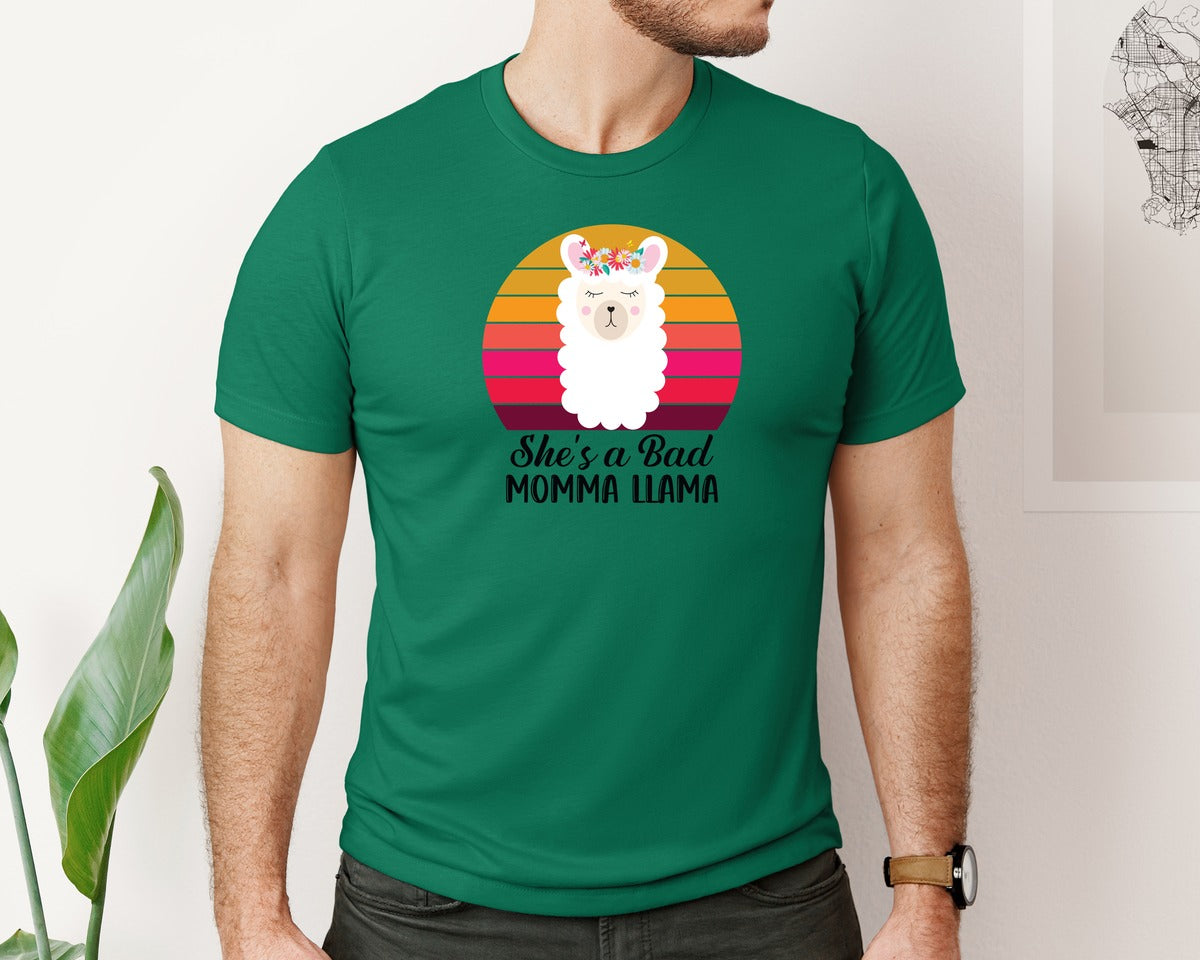 brand:Bella Canvas|color:Evergreen|Shes A Bad Momma Llama Retro T Shirt Graphic T-Shirt