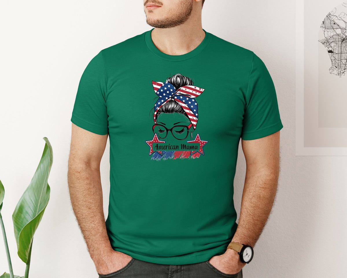 brand:Bella Canvas|color:Evergreen|American Mama Patriotic Design Graphic T-Shirt