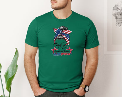 brand:Bella Canvas|color:Evergreen|American Mama Patriotic Design Graphic T-Shirt