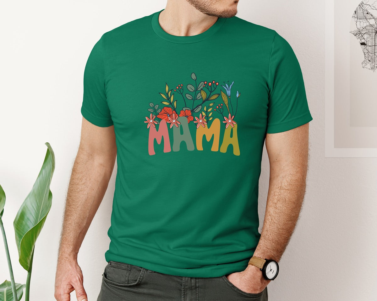 brand:Bella Canvas|color:Evergreen|Mama Shirt Wildflowers Mama Shirt Graphic T-Shirt