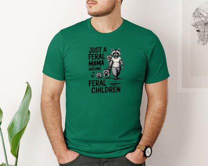 brand:Bella Canvas|color:Evergreen|Funny Mothers Day Raccoon Mama Tired Graphic T-Shirt