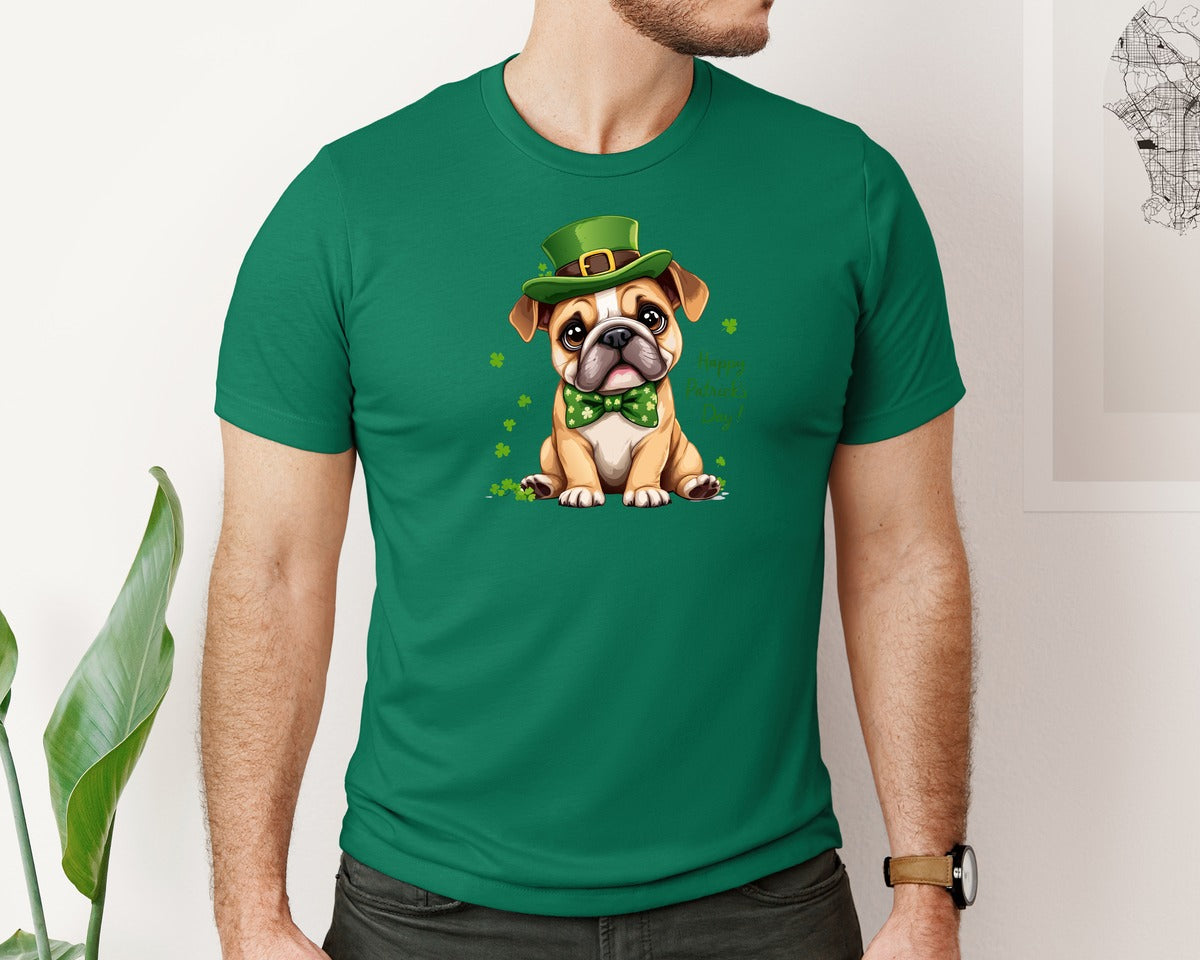 brand:Bella Canvas|color:Evergreen|St Patricks Day Bulldog Graphic T-Shirt