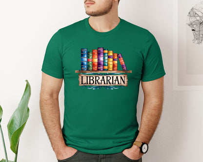brand:Bella Canvas|color:Evergreen|Librarian Vintage Bookshelf 2 Graphic T-Shirt