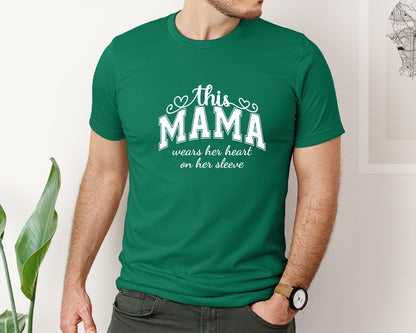 brand:Bella Canvas|color:Evergreen|This Mama Wears Her Heart On Her Sleeve 74 Graphic T-Shirt