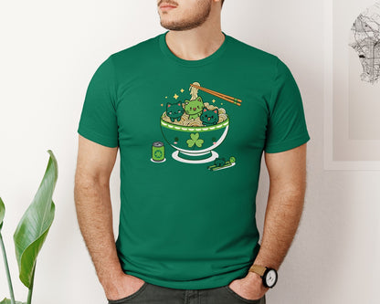 brand:Bella Canvas|color:Evergreen|Lucky Ramen Cat St Patricks Day Graphic T-Shirt