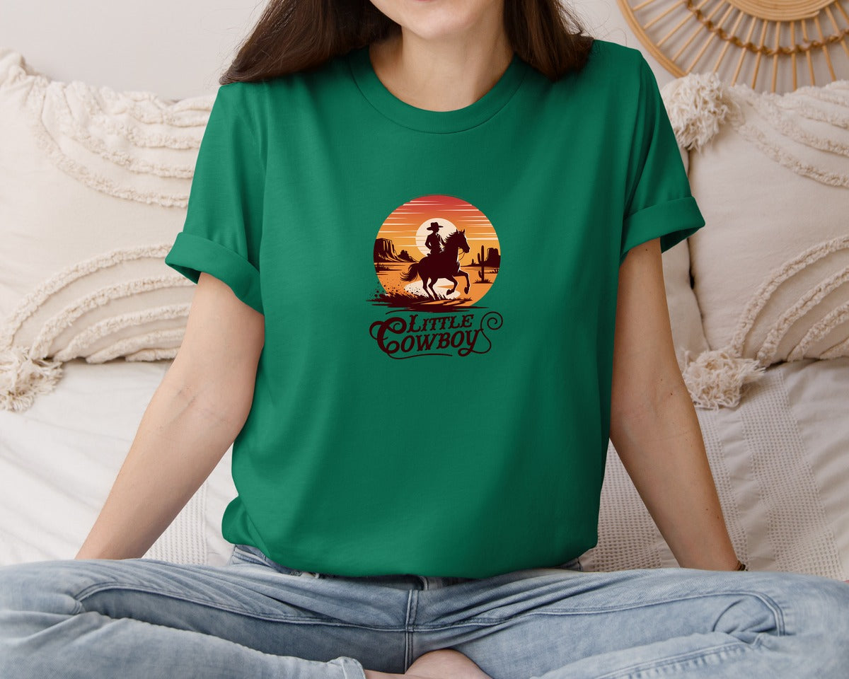 brand:Bella Canvas|color:Evergreen|Little Cowboy Western Horse Riding 3 Graphic T-Shirt
