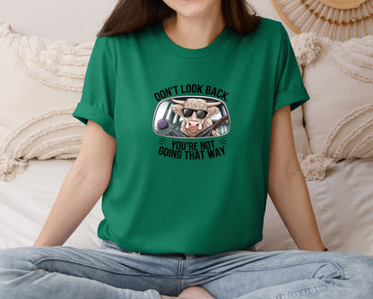 brand:Bella Canvas|color:Evergreen|Dont Look Back Highland Cow 4 Graphic T-Shirt